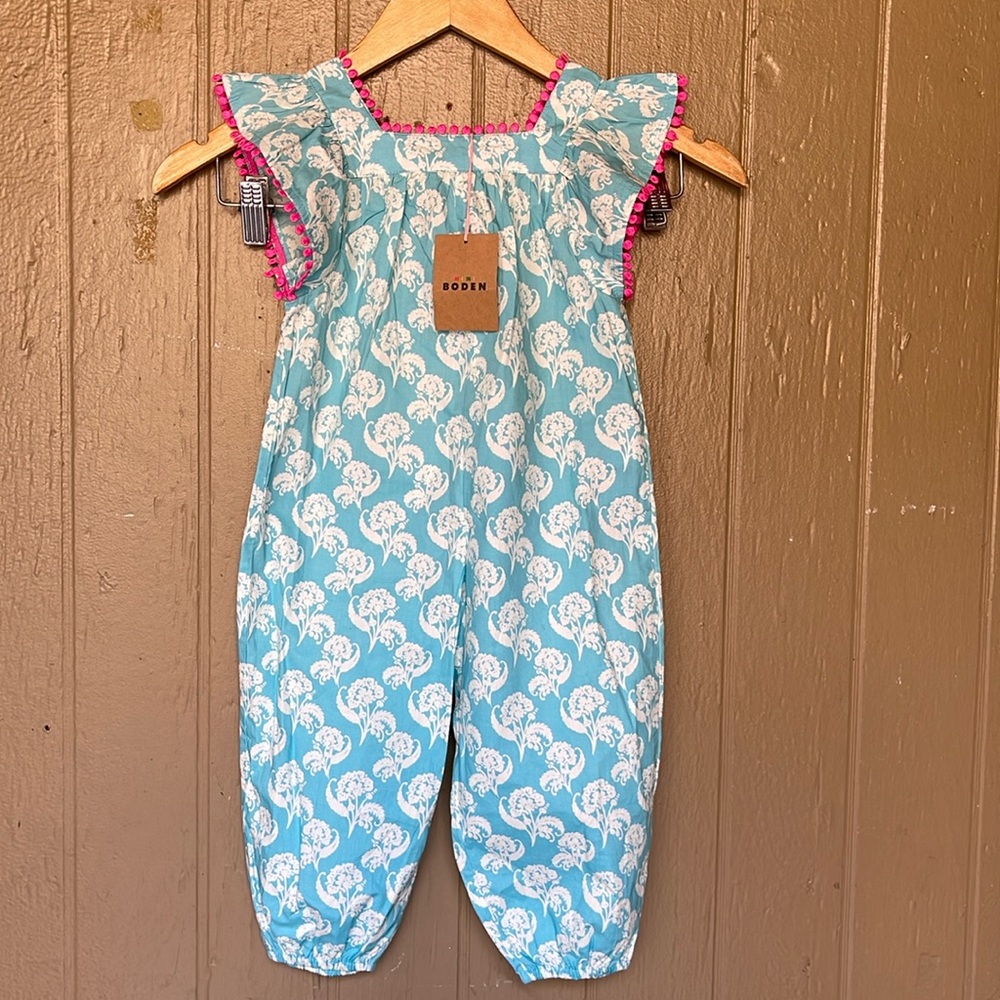 Mini Boden relaxed cotton poplin romper Delphinium blue